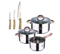 Bateria 5pc acero inoxidable ø16ø18ø20, aptas para inducción+ set de 3 cuchillos de acero inoxidable para cocina noia san ignacio