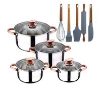 Bateria 8pc acero inoxidable apta para inducción Colección San Ignacio Premium + Delantal de Cocina Gris oscuro 100% Algodón 75x80cm Battery + set of 5 utensils