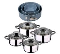 Bateria 8pc acero inoxidable apta para inducción Colección San Ignacio Premium + Delantal de Cocina Gris oscuro 100% Algodón 75x80cm Battery + oven molds