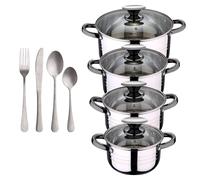 Bateria 8pc acero inoxidable apta para inducción Colección San Ignacio Premium + Delantal de Cocina Gris oscuro 100% Algodón 75x80cm Battery + noia cutlery
