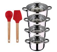 Bateria 8pc acero inoxidable apta para inducción Colección San Ignacio Premium + Delantal de Cocina Gris oscuro 100% Algodón 75x80cm Battery + excalibur utensils