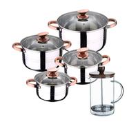Bateria 8pc acero inoxidable apta para inducción Colección San Ignacio Premium + Delantal de Cocina Gris oscuro 100% Algodón 75x80cm Battery + noia coffee maker