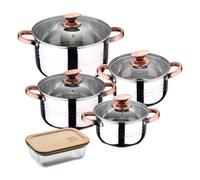 Bateria 8pc acero inoxidable apta para inducción Colección San Ignacio Premium + Delantal de Cocina Gris oscuro 100% Algodón 75x80cm Battery + bergner airtight