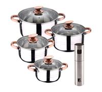 Bateria 8pc acero inoxidable apta para inducción Colección San Ignacio Premium + Delantal de Cocina Gris oscuro 100% Algodón 75x80cm Battery + bergner sprayer