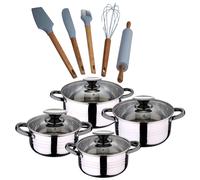 Bateria 8pc acero inoxidable apta para inducción Colección San Ignacio Premium + Delantal de Cocina Gris oscuro 100% Algodón 75x80cm Battery + set of 5 utensils