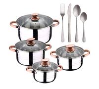 Bateria 8pc acero inoxidable apta para inducción Colección San Ignacio Premium + Delantal de Cocina Gris oscuro 100% Algodón 75x80cm Battery + noia cutlery