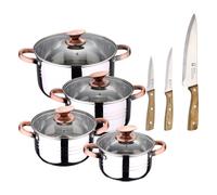 Bateria 8pc acero inoxidable apta para inducción Colección San Ignacio Premium + Delantal de Cocina Gris oscuro 100% Algodón 75x80cm Battery + noia knives