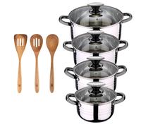 Bateria 8pc acero inoxidable apta para inducción Colección San Ignacio Premium + Delantal de Cocina Gris oscuro 100% Algodón 75x80cm Battery + 3 utensils