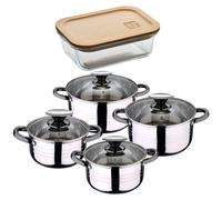 Bateria 8pc acero inoxidable apta para inducción Colección San Ignacio Premium + Delantal de Cocina Gris oscuro 100% Algodón 75x80cm Battery + bergner airtight