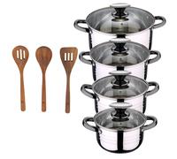 Bateria 8pc acero inoxidable apta para inducción Colección San Ignacio Premium + Delantal de Cocina Gris oscuro 100% Algodón 75x80cm Battery + acacia set