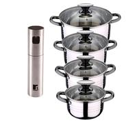 Bateria 8pc acero inoxidable apta para inducción Colección San Ignacio Premium + Delantal de Cocina Gris oscuro 100% Algodón 75x80cm Battery + bergner sprayer