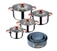Bateria 8pc acero inoxidable apta para inducción Colección San Ignacio Premium + Delantal de Cocina Gris oscuro 100% Algodón 75x80cm Battery + oven molds