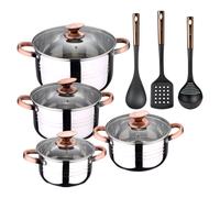 Bateria 8pc acero inoxidable apta para inducción Colección San Ignacio Premium + Delantal de Cocina Gris oscuro 100% Algodón 75x80cm Battery + bergner copper set