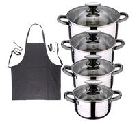Bateria 8pc acero inoxidable apta para inducción Colección San Ignacio Premium + Delantal de Cocina Gris oscuro 100% Algodón 75x80cm Battery + apron