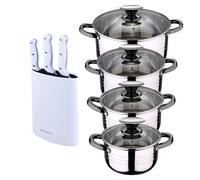 Bateria 8pc acero inoxidable apta para inducción Colección San Ignacio Premium + Delantal de Cocina Gris oscuro 100% Algodón 75x80cm Battery + knives