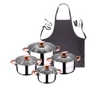 Bateria 8pc acero inoxidable apta para inducción Colección San Ignacio Premium + Delantal de Cocina Gris oscuro 100% Algodón 75x80cm Battery + apron