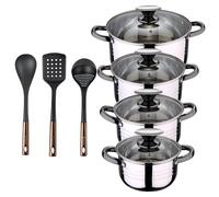 Bateria 8pc acero inoxidable apta para inducción Colección San Ignacio Premium + Delantal de Cocina Gris oscuro 100% Algodón 75x80cm Battery + bergner copper set