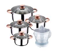 Bateria 8pc acero inoxidable apta para inducción Colección San Ignacio Premium + Delantal de Cocina Gris oscuro 100% Algodón 75x80cm Battery + bergner juicer