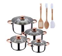 Bateria 8pc acero inoxidable apta para inducción colección san ignacio premium +juego de 3 utensilios de cocina en silicona y madera