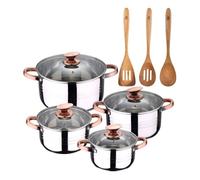 Bateria 8pc acero inoxidable apta para inducción colección san ignacio premium + set 3pcs utensilios de cocina acacia smart masterpro