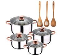 Bateria 8pc acero inoxidable apta para inducción colección san ignacio premium + set 3pcs utensilios de cocina acacia smart masterpro