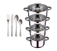 Bateria 8pc acero inoxidable apta para inducción colección san ignacio premium + set de 16 cubiertos en acero inoxidable noia san ignacio