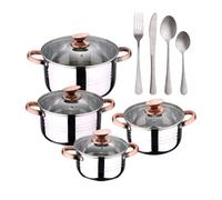Bateria 8pc acero inoxidable apta para inducción colección san ignacio premium + set de 16 cubiertos en acero inoxidable noia san ignacio