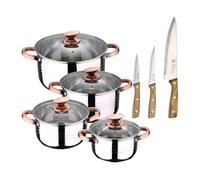 Bateria 8pc acero inoxidable apta para inducción colección san ignacio premium + set de 3 cuchillos de acero inoxidable para cocina noia san ignacio