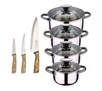 Bateria 8pc acero inoxidable apta para inducción colección san ignacio premium + set de 3 cuchillos de acero inoxidable para cocina noia san ignacio
