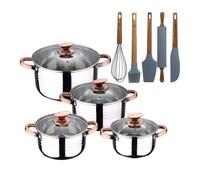 Bateria 8pc acero inoxidable apta para inducción colección san ignacio premium + set de 5 utensilios de cocina de silicona y madera