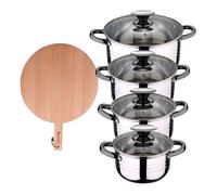 Bateria 8pc acero inoxidable apta para inducción colección san ignacio premium +tabla de corte redonda de 38x28x1,5cm en madera de haya