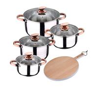 Bateria 8pc acero inoxidable apta para inducción colección san ignacio premium +tabla de corte redonda de 38x28x1,5cm en madera de haya