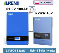 Batería ANENJI LiFePO4 51.2V 100Ah 5.12Kwh 6000+ Ciclos 6.2KW 5KW 48V Inversor Solar Híbrido Almacenamiento de Energía Solar 16S BMS 100Ah ANJ-48V-100AH-ZN