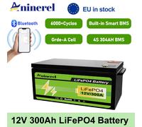 Batería Aninerel 300Ah 12V LiFePO4 incorporada 200A BMS 3840Wh Ciclos profundos de energía perfecta para sistema solar de autocaravana fuera de la red 12V 300AH