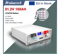 Batería Aninerel LiFePO4 51.2V 100AH 5.12Kwh para Almacenamiento de Energía Solar Doméstica 48V 6000+ Ciclos con Protección BMS Integrada, Función de Historial/Balance, En Stock en la UE 51.2V-100AH-5