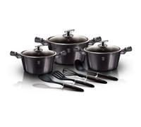 Batería Cocina Inducción 10 Piezas Antiadherente Aluminio 3 Cazuelas, Utensilios