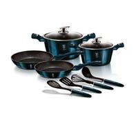 Batería Cocina Inducción 10 Piezas, Antiadherente Mármol Sin Pfoa, Aluminio, Cazuelas Sartenes Azul Marino Berlinger Haus Aquamarine