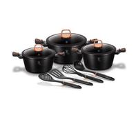 Batería Cocina Inducción 10 Piezas, Antiadherente Mármol Sin Pfoa, Aluminio, Cazuelas Tapas Negro Berlinger Haus Black Rose