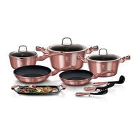 Batería Cocina Inducción 12 Piezas, Antiadherente Sin Pfoa, Aluminio, Cazuelas Sartenes Plancha Rosa Berlinger Haus I-rose