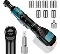 Batería de carraca para Makita de 18 V, llave de carraca de 3/8", 60 Nm, 400 rpm, carraca inalámbrica con 8 llaves de vaso, adaptador de 1/4 pulgadas y barra de extensión de 3" (sin batería)