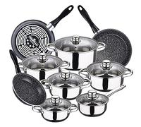 Bateria de cocina 12 piezas SAN IGNACIO Cassel, acero inoxidable, con juego sartenes (18/20/24 cm) MAGEFESA K2 Gransasso en acero esmaltado