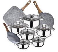 Bateria de cocina 12 piezas SAN IGNACIO Cassel, acero inoxidable, con juego sartenes (18/20 cm) con asador 28x28 cm Daimiel en aluminio forjado