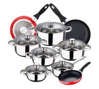 Bateria de cocina 12 piezas san ignacio cassel en acero inoxidable con juego de sartenes (16x20x24 cm) san ignacio navy red en aluminio prensado