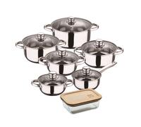 Bateria de cocina 12 piezas san ignacio de acero inoxidable en color cromado colección cassel+hermético de 650ml en vidrio de borosilicato 14 cm