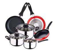 San Ignacio PK2356 Batería de cocina 5 piezas acero inoxidable y set 3pcs sartenes rojo, aluminio prensado, inducción, 16/20/24 xm