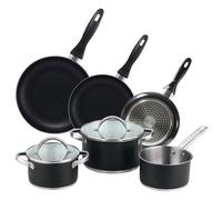 Batería de cocina 5pc Ø16Ø20Ø24 con tapas + Juego de sartenes Ø16Ø20Ø24 aluminio prensado San Ignacio Batería 5pc + 3s p