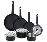 Batería de cocina 5pc Ø16Ø20Ø24 con tapas + Juego de sartenes Ø20Ø24Ø28Ø30 aluminio fundido San Ignacio