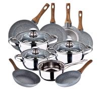 Bateria de cocina 7 piezas SAN IGNACIO Faro, acero inoxidable, con juego sartenes (18/20/22/24/26/28 cm) SAN IGNACIO Daimiel en aluminio forjado, Bateria 7pcs + 6 sartenes