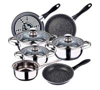 Bateria de cocina 7 piezas faro de acero inoxidable con juego de sartenes (18/20/24 cm) magefesa k2 gransasso en acero esmaltado