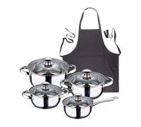 Batería de cocina 7 piezas san ignacio fabricada en acero inoxidable apta para todo tipo de fuegos+ delantal gris oscuro 100% algodón 75x80cm